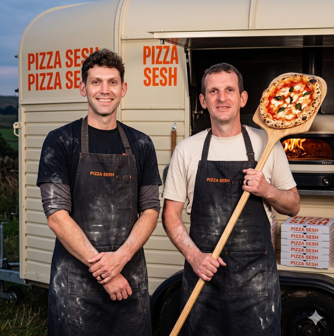 Aaron and Ryan, the brothers behind Pizza Sesh, by their wood-fired trailer